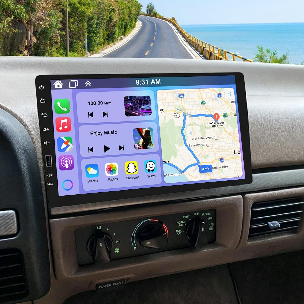 9" Single Din Car Radio Stereo for Ford F150 F250 F350 1992-1997 with Wireless CarPlay and Android Auto, Touchscreen 1 DIN Car Audio Receiver Head Unit w/Bluetooth SWC FM AM Mirror Link Backup Camera
