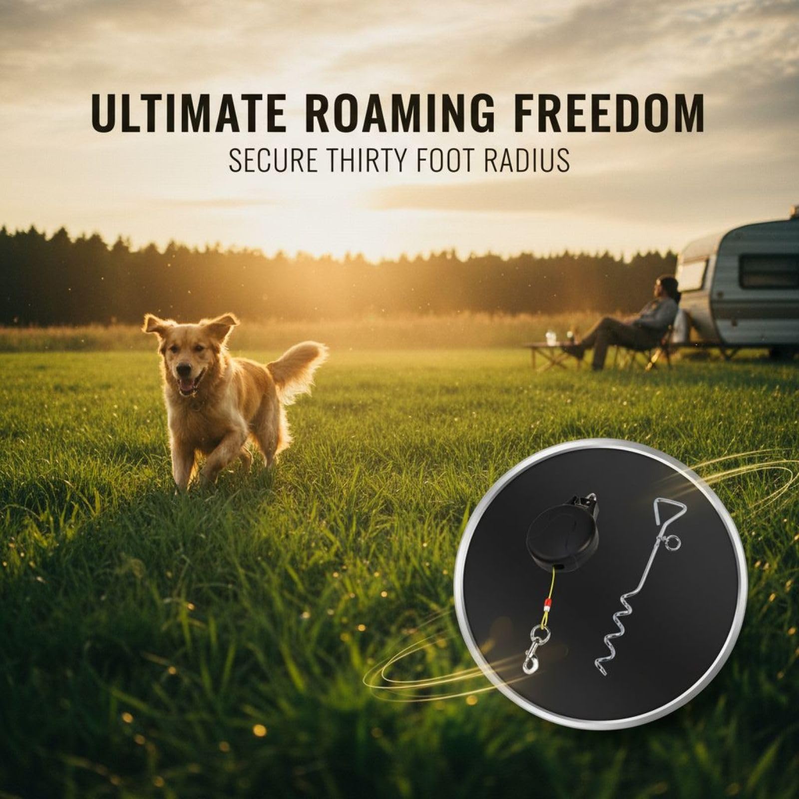 Hundeleine mit Erdspieß, 29,5 ft einziehbares Tie-Out-Kabel für Hunde bis zu großen Rassen, 360° ohne Verheddern, einfache Montage, für Garten, Camping und den Einsatz im Freien