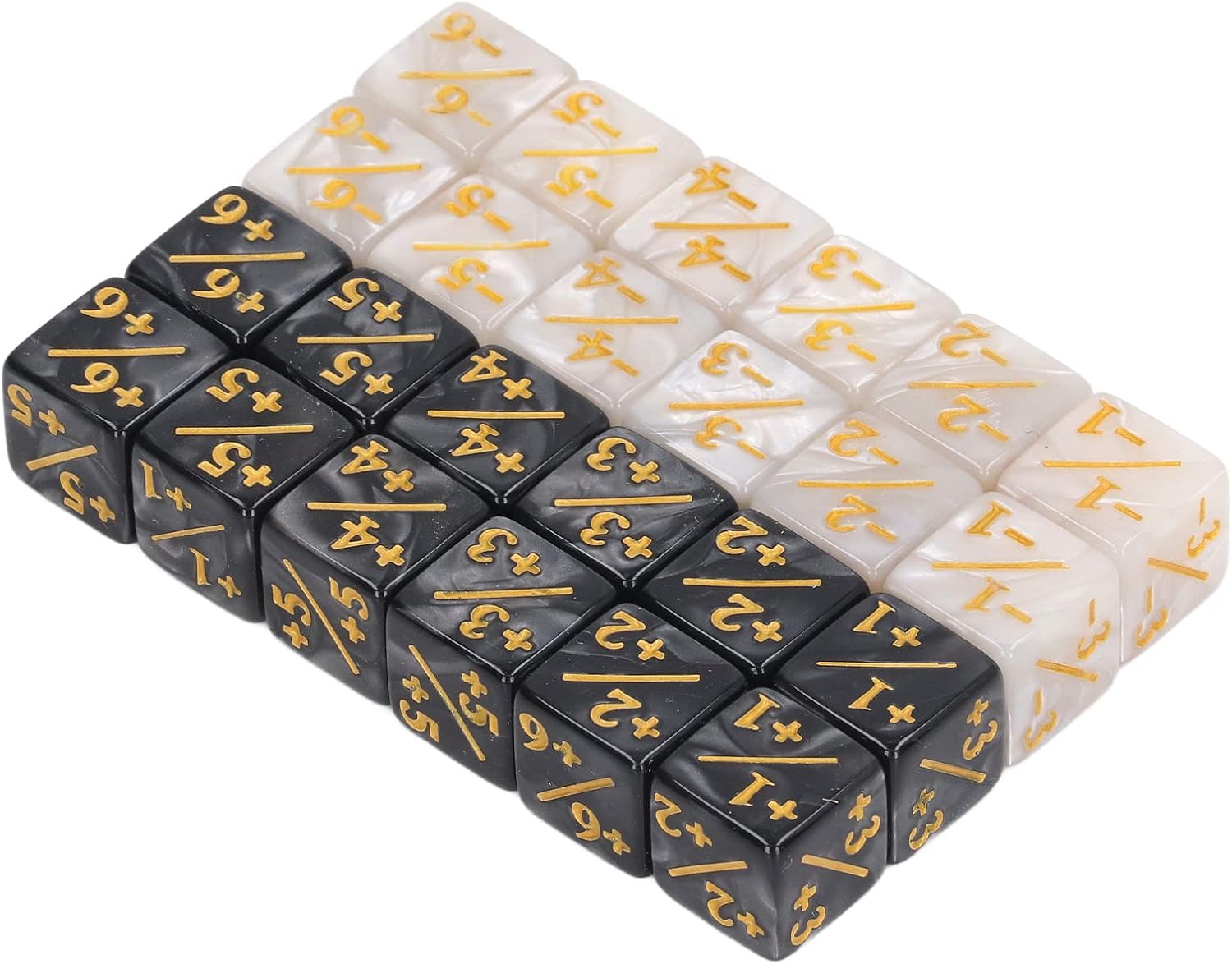 POCREATION 24 Pieces Dice Counters, Marble D6 Dice Cube with Gold Painted Lettering, Compatible with, CCG, Card Games, for Family and Friend Gatherings