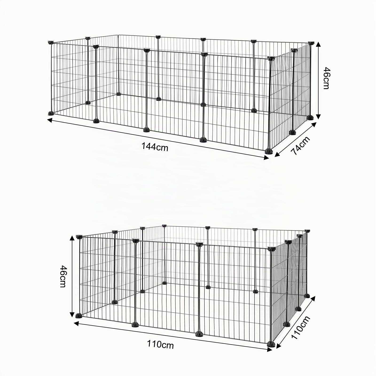 lionto Recinto Descubierto Metal Corral Animales pequeños Jaula roedores Ampliable 144x74x46 cm
