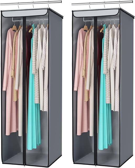 Univivi 54“ Garment Bags for Hanging Clothes,2-Pack Breathable Non-Woven Clothes Cover for Closet Organizer with Clear Window, Hanging Garment Storage Bag for Dresses,Suits,Coats