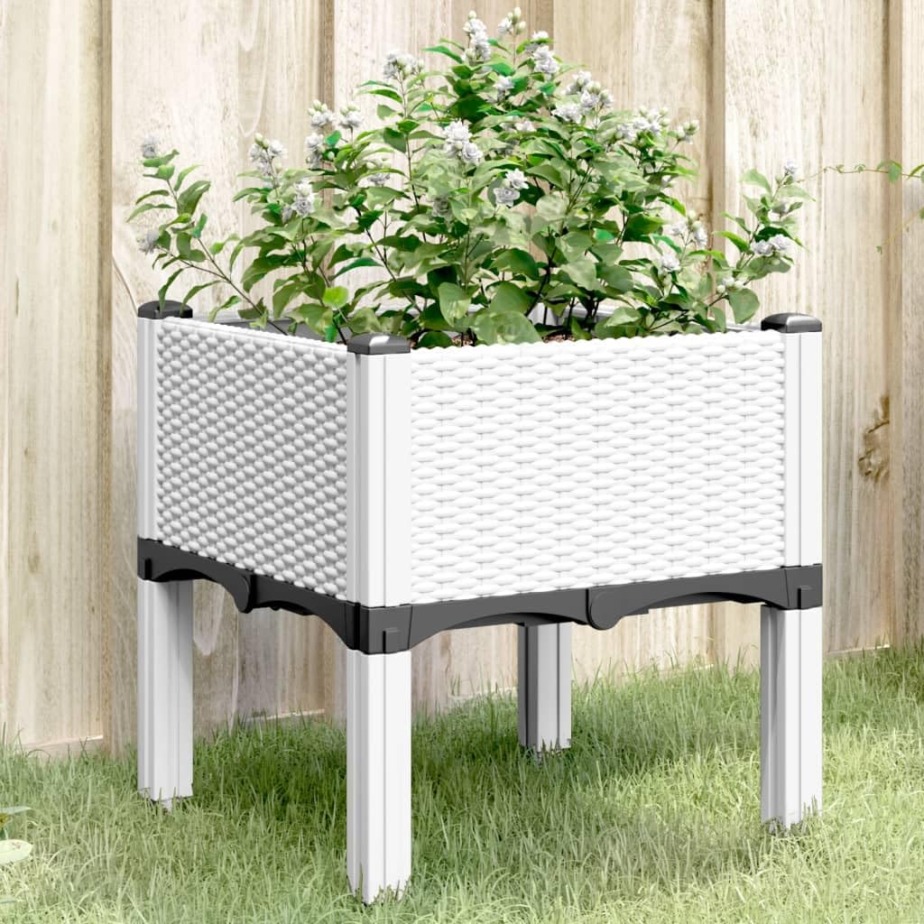 Jardinière Surélevée Blanc 40x40x42 cm PP Effet Rotin