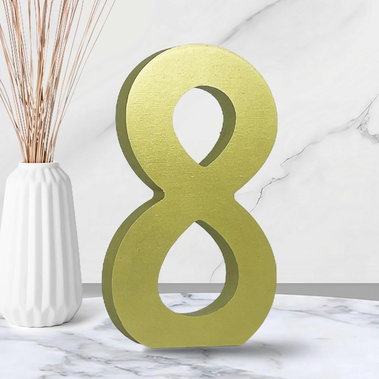 AOCEAN 6 Inch Golden Wood Numbers Unfinished Wood Number for Wall Decorative Standing Numbers Slices Sign Board Decoration for Craft Home Party