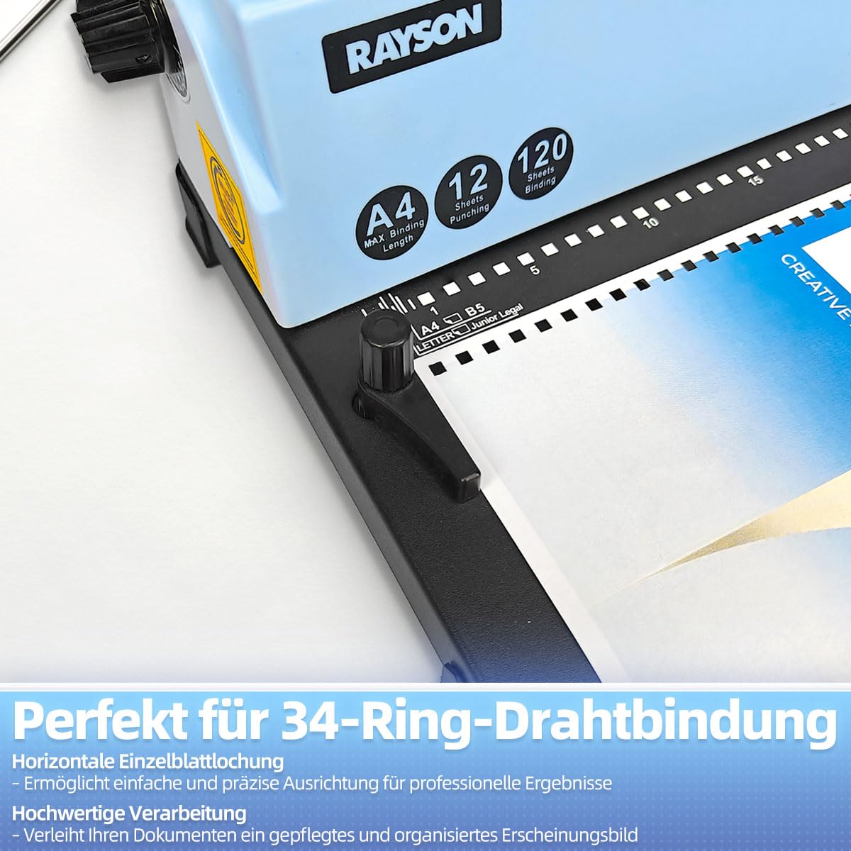 RAYSON Drahtbindegerät, 120 Blatt Binde, 3:1 Teilung, A4, 34-Loch-Doppelschleifen-Drahtbinder mit stabiler Metallkonstruktion, TD-130… | Robuste Metallkonstruktion, Kostenloses Bindematerial im Lieferumfang enthalten