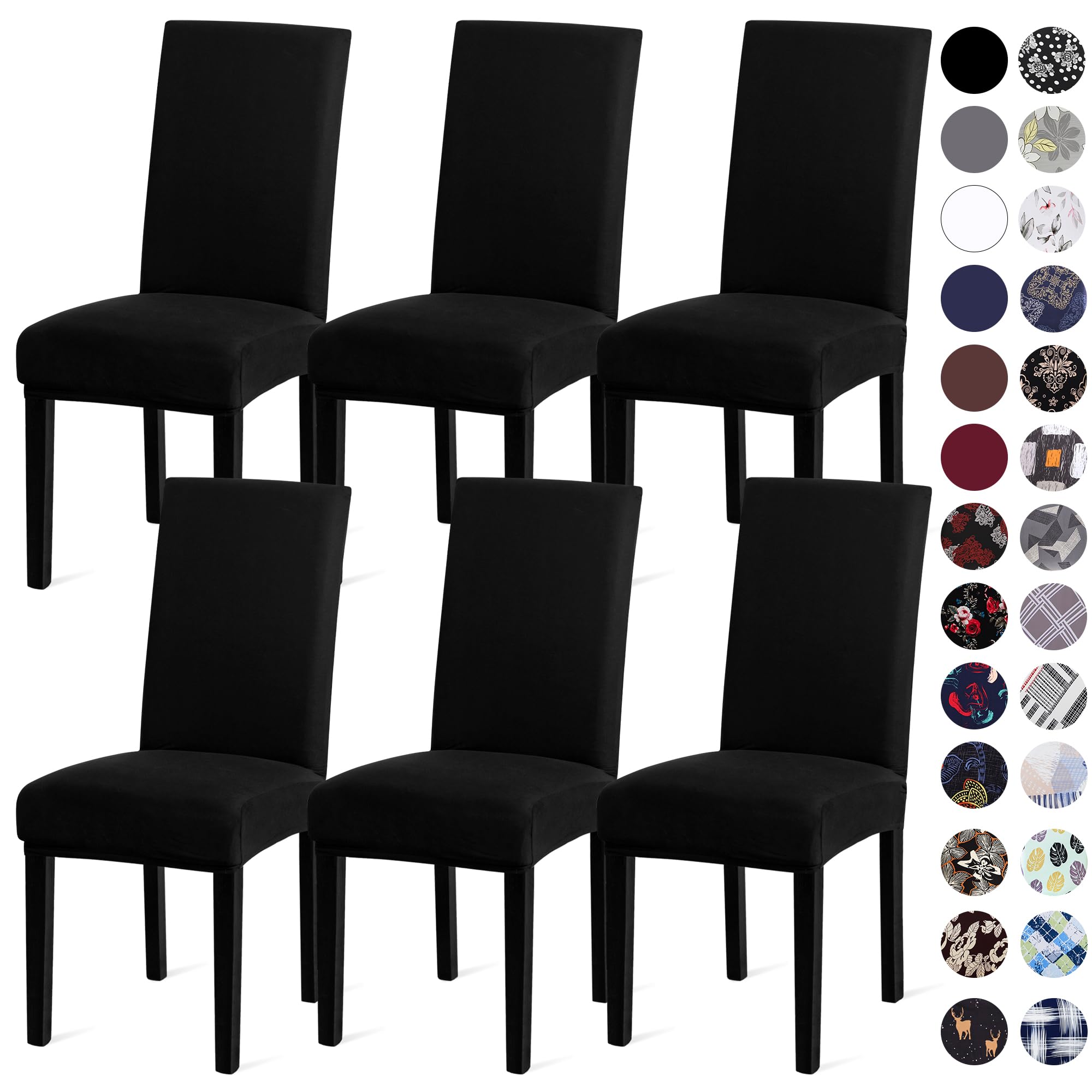 Sufdari Dining Chair Covers,Kitchen Chair Cover,Parsons Chair Slipcover,Spandex Chair Protectors for Dining Room Stretch Chairs Cover Set of 6 -Black