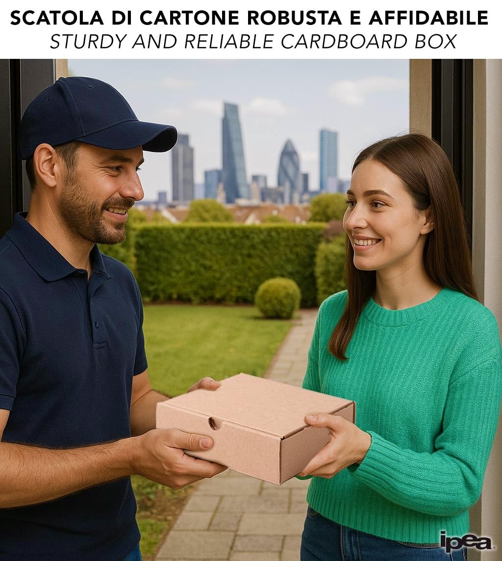 IPEA Cajas de Cartón 21 x 15 x 5 cm para Envíos, Comercio Electrónico, Regalos - 10 PIEZAS - Made in Italy - Cajas Cuadradas Planas Multiusos para Embalar Objetos, Eventos, Fiestas - Caja