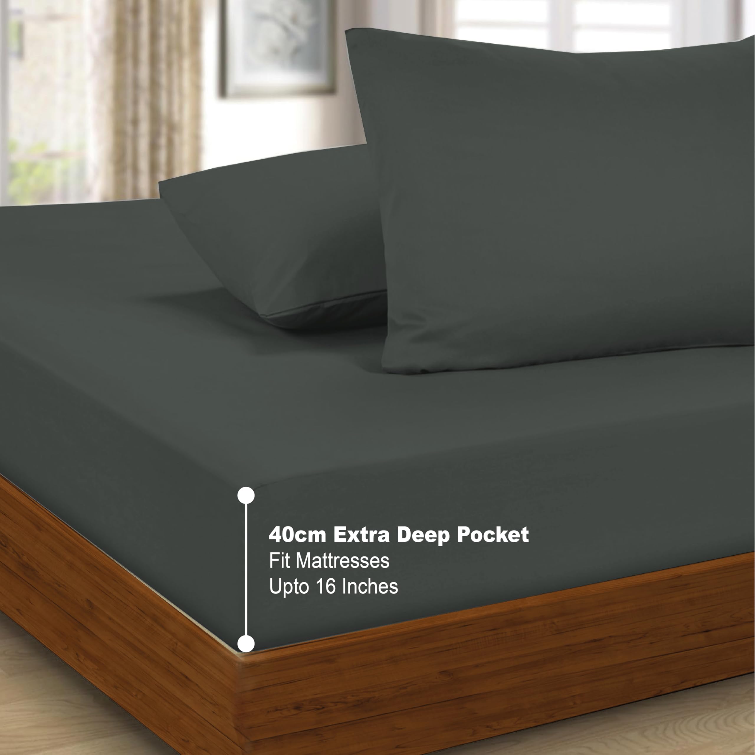 Funky Gadgets Double Fitted Sheets Extra Deep Pocket 16 Inch (40cm) 90 GSM Soft Brushed Microfiber Bed Sheets Easy Care Bottom Sheet Charcoal (137 X 190cm) - Image 4