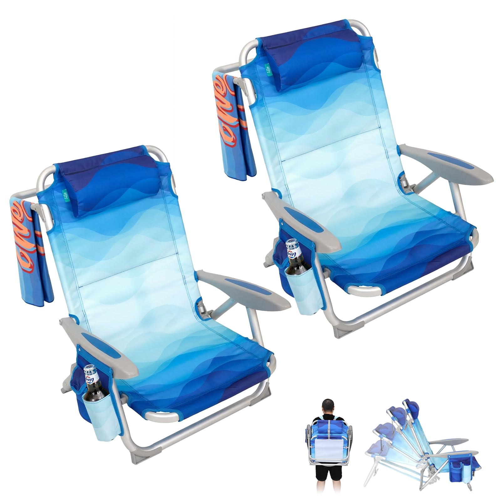 Photo 1 of #WEJOY Beach Chairs, 4-Position Reclining, Blue Wave