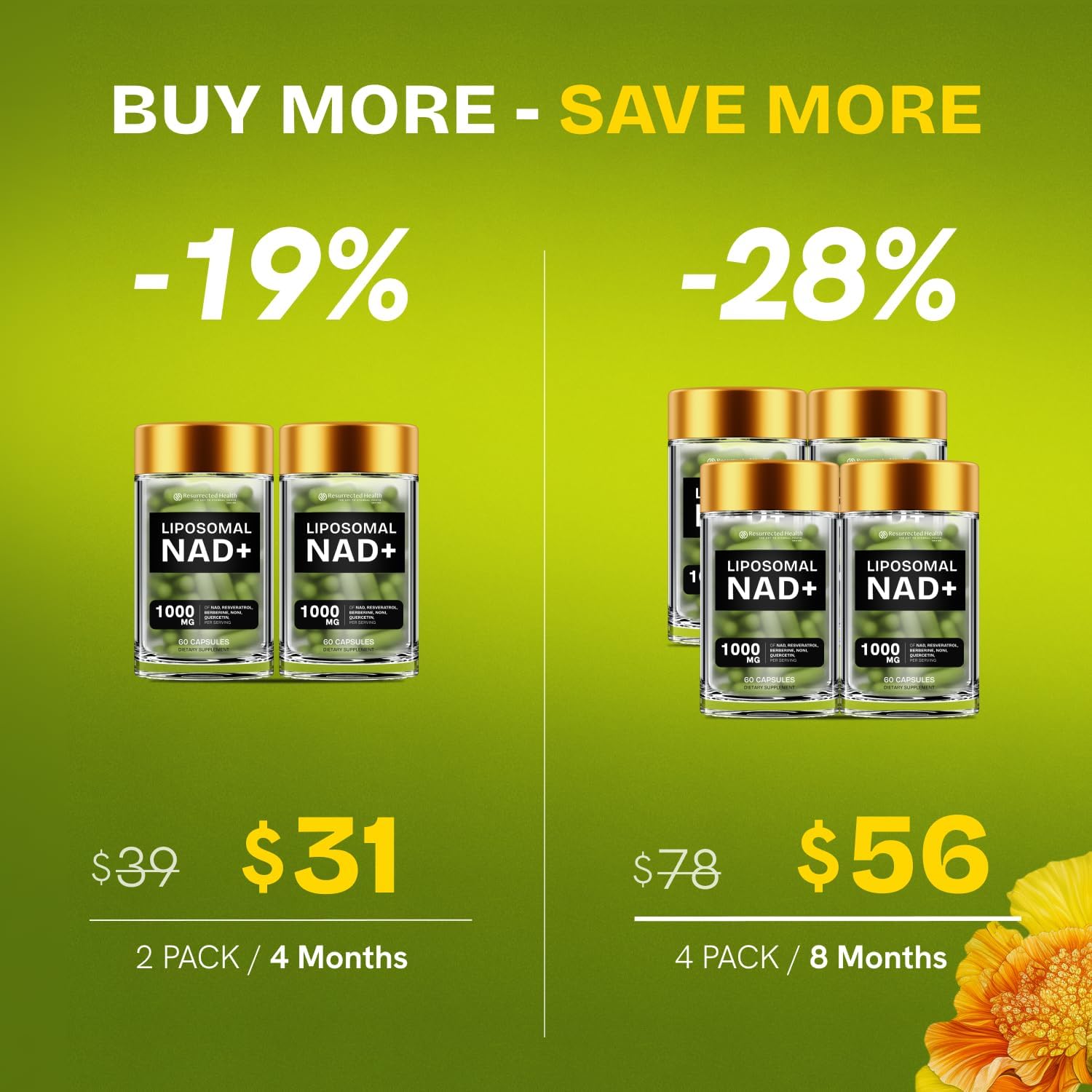 Liposomal NAD Supplement for Women w/Noni | 5-in-1 NAD Resveratrol Supplement w/Berberine & Quercetin | Pure NMN Powder Alternative | Supports Anti Aging & NAD+ Levels | 60 caps - 1 Pack - Image 5