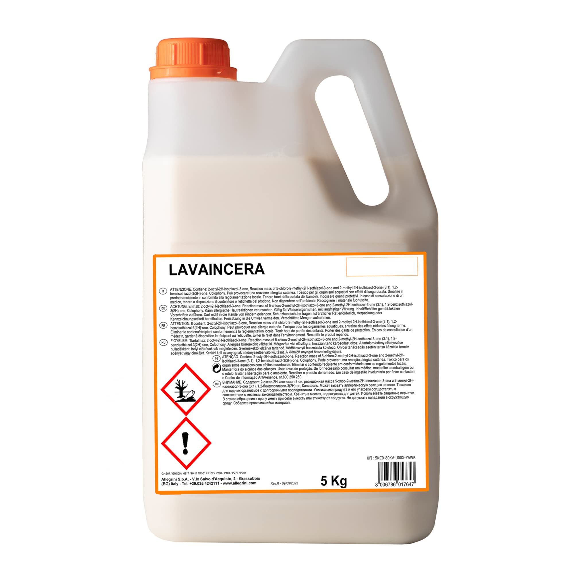 Allegrini, Lavaincera, Detergente lucidante per la pulizia quotidiana di pavimentazioni, pulisce e incera in una sola passata - 4 flaconi da 5L