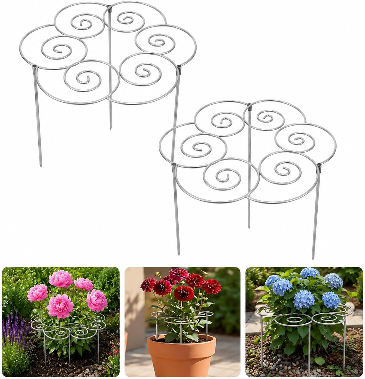 Circular Plant Support Grid: Rustproof Silver Iron Peony Scaffold