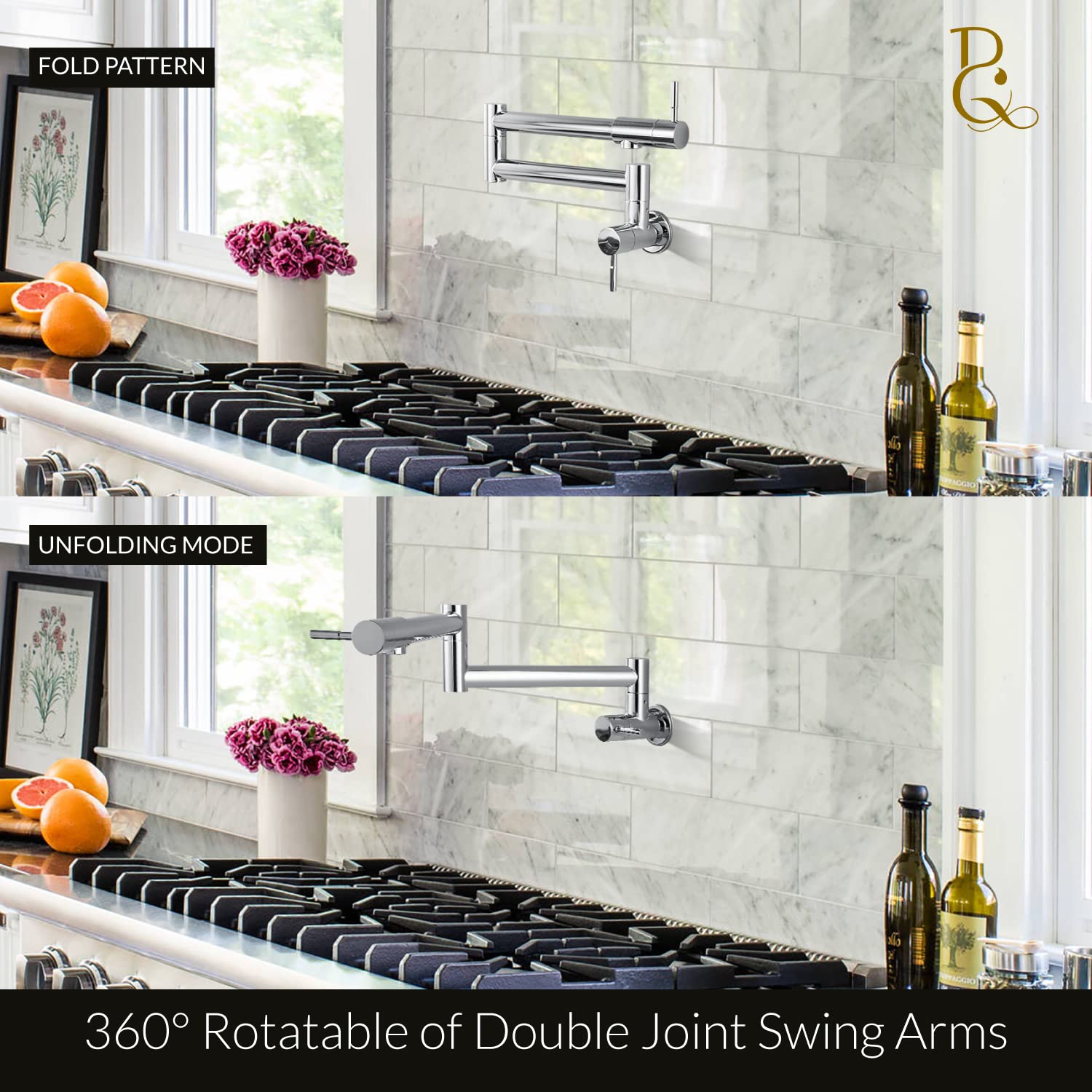 Grifo plegable para llenado de ollas, montaje en pared, NPT comercial, de acero inoxidable, elástico, para fregadero de cocina, con brazo oscilante de doble articulación, un solo agujero