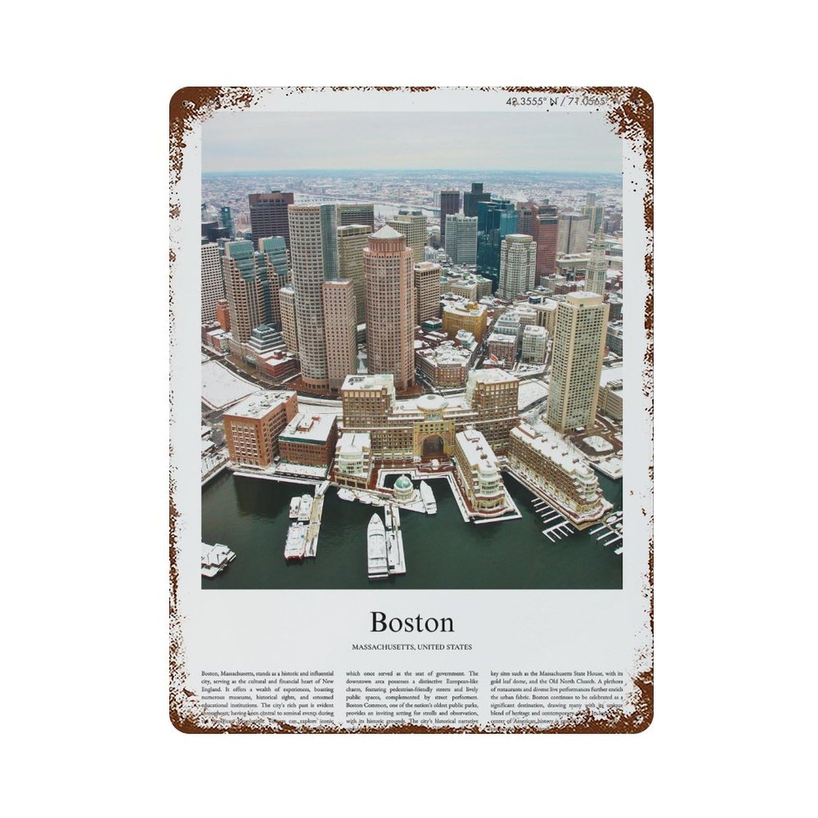 xiaoxiaoshen Boston Massachusetts, United States, USA City Scenery Wall Decor Art Metal Tin Poster Modern Home Decor Art Home Bar Shop Decorations Vintage Sign 40x30cm