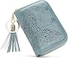 APHISON RFID Credit Card Holder Butterfly Purse Small Vegan-Leather Zipper Card Case Wallets for Women Glitter Cute Ladies Girls Coin Change with Keychain Blue