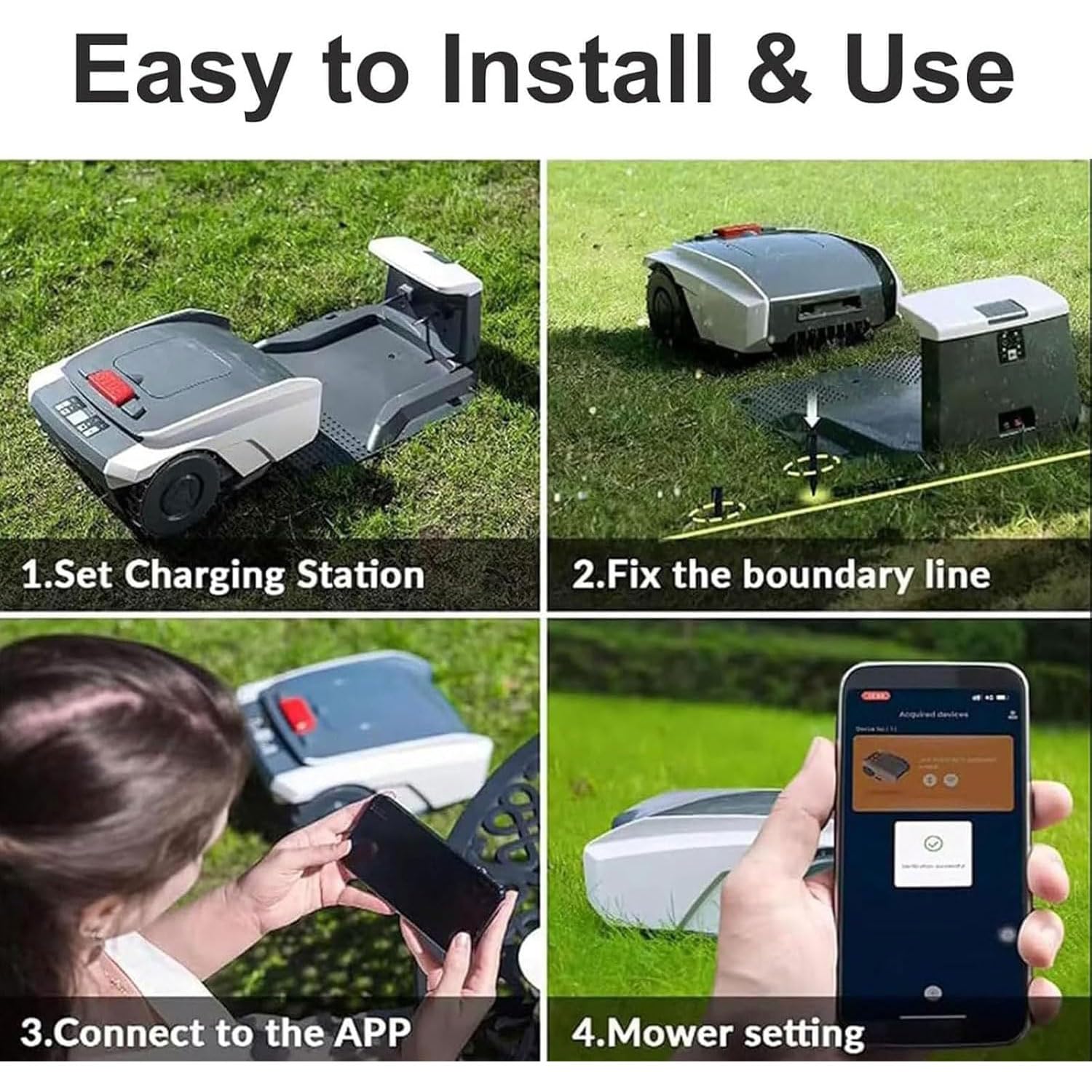 Robot Cortacésped para Césped De 1500 M2, Robot Cortacésped Automático Inteligente con Navegación GPS, Pendiente del 25%, Ultra Silencioso, Batería De Litio De 5.0Ah, Altura De Corte 20-50mm