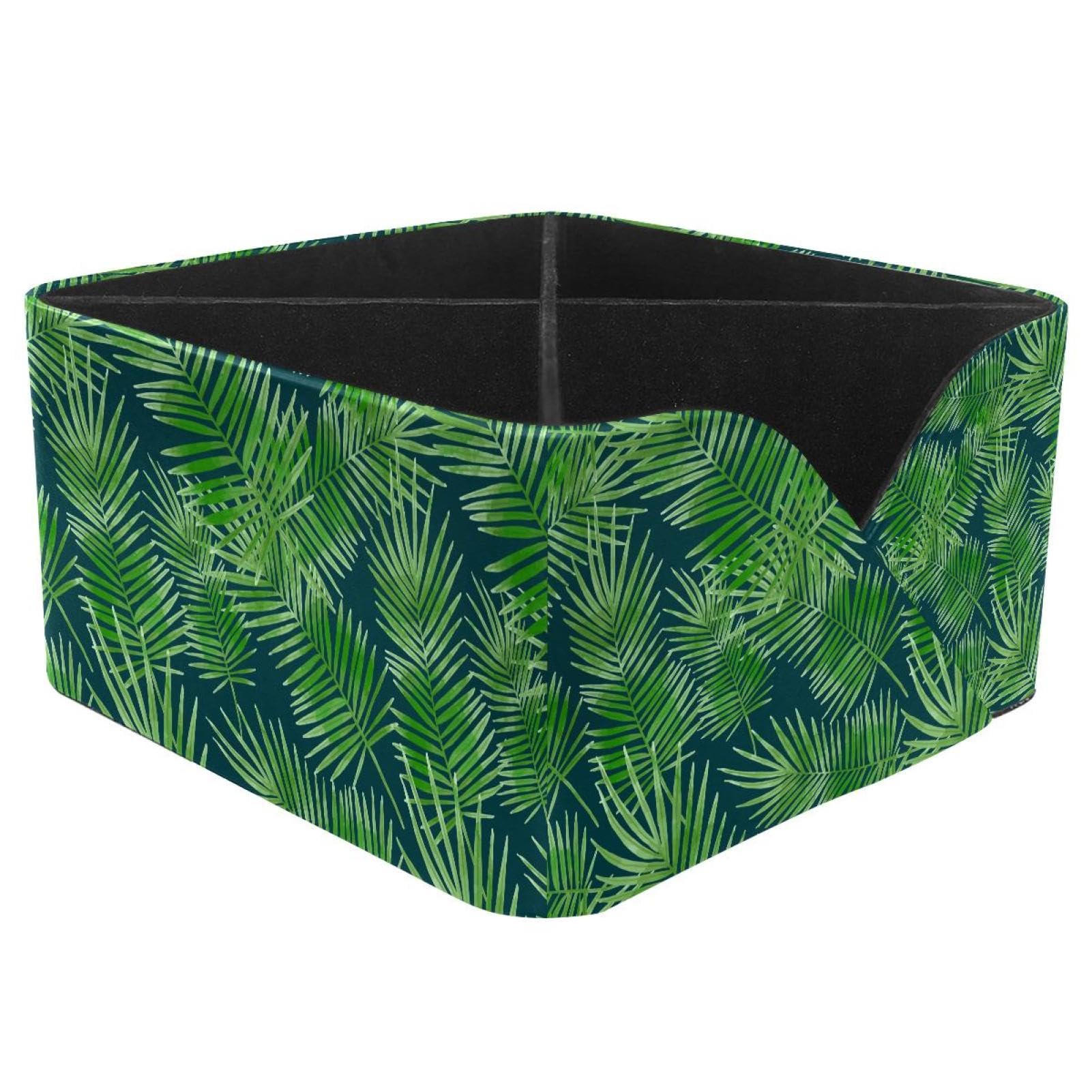KengjuTesu Green Tropical Palm Leaves Desktop Organizer Pen Holder, Rectangular Pencil Cup for Office, Study and Makeup Stations