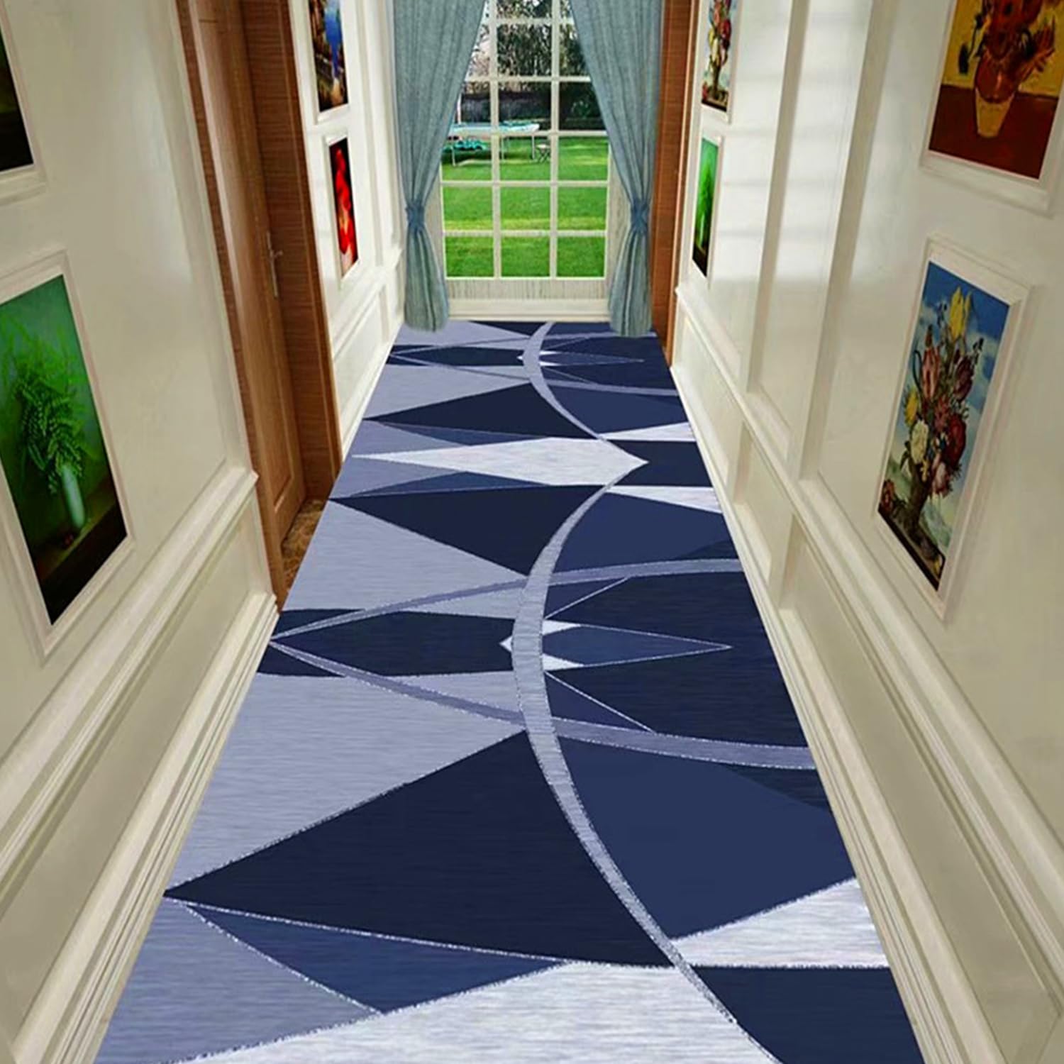 Balissm Washable Runner Rug,Long Rug Non-Slip Vintage Blue Hallway Kitchen Stair Runner Rug Ultra Soft Print Distressed Floor Carpet Runner for