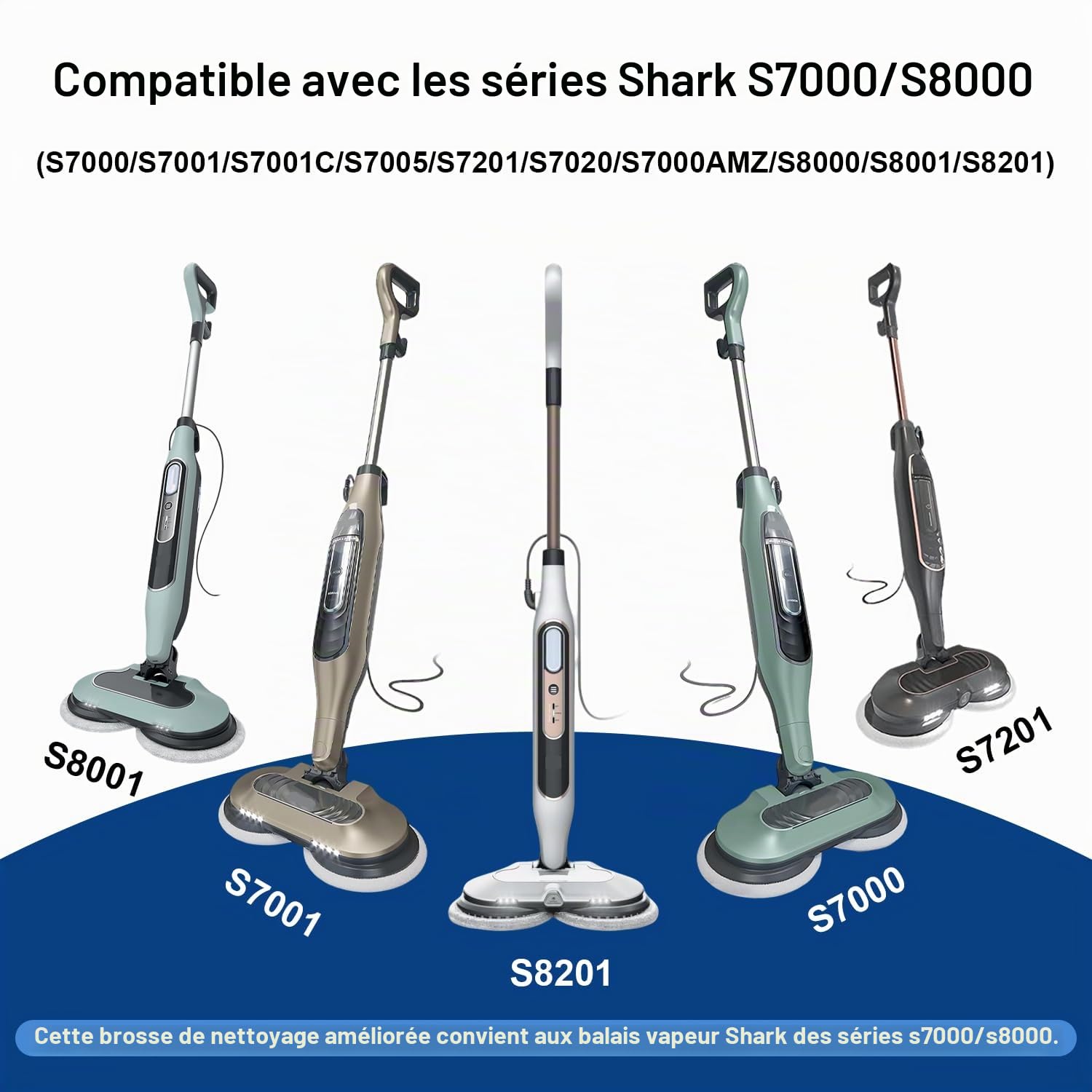 2 ensembles de têtes de brosse de remplacement pour nettoyeur vapeur S8201 compatibles avec les balais vapeur Shark S7000/S7001/S7005/S7201/S7020/S7000AMZ/S8000/S8001/S8201, nettoyage en profondeur