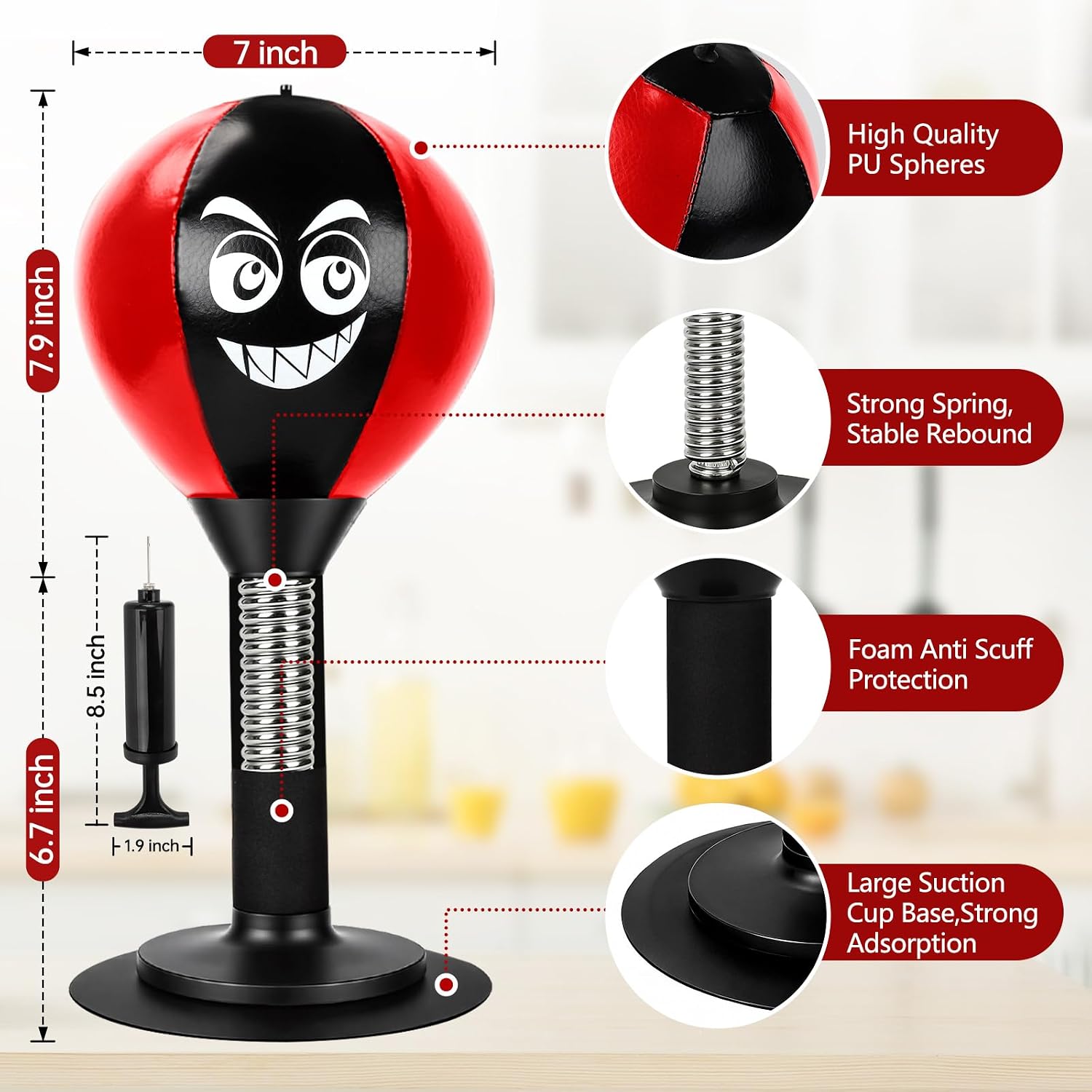 Desktop Punching Bag - Stress Relief, Suction Cup Design for Office Table and Counters, Heavy Duty Stress Relief Ball, Fun Gifts Suitable for All Ages (Red)