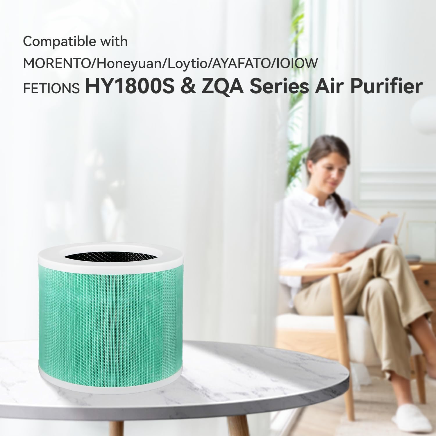 Small Air Purifier Replacement Filter with 3-Stage Filtration System, FETIONS H13 True HEPA Filter Replacement, Green, 1 Pack - Image 5