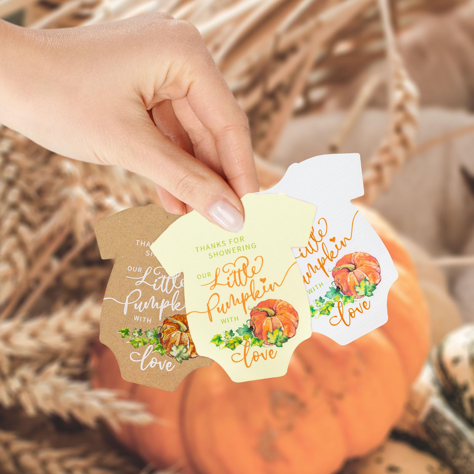 Summer-Ray 50pcs Thanks for Showering Our Little Pumpkin with Love Baby Shower Favour Tags (White), Small - Image 3