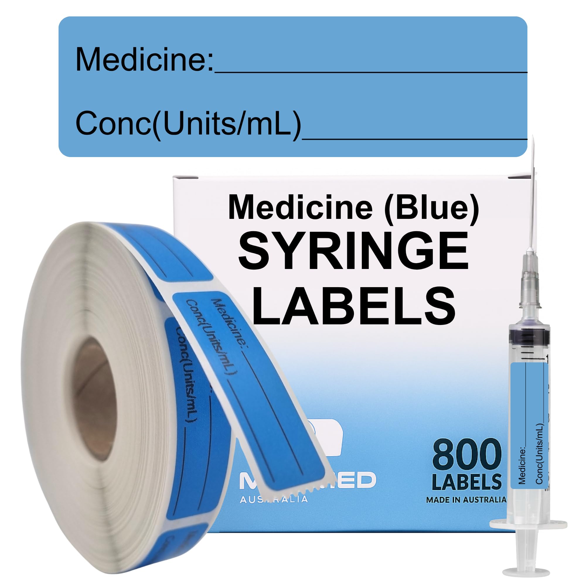 Blue Medicine Syringe Labels (Units/mL) - 800 Medication Labels Stickers, 12mm x 40mm, for Hospitals, Pharmacy &amp; Vet