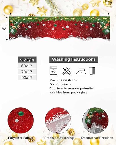 Miniatura 7 de ALAGEO Bufanda de Navidad para chimenea, adornos de Navidad, mantel de chimenea de coníferas, cubierta de bufanda de Navidad, ramita de pino rojo,