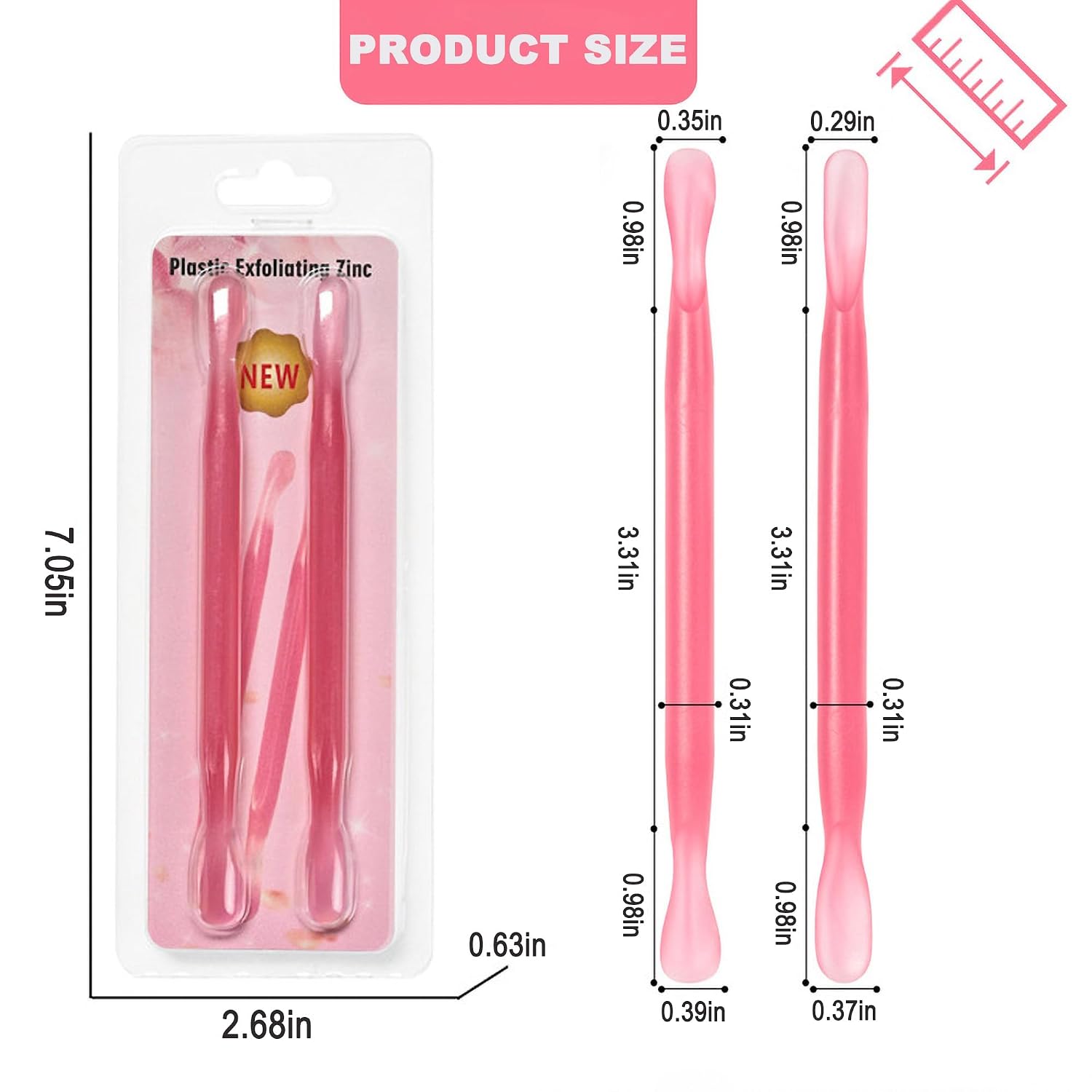 2Pcs Plastic Cuticle Pusher, Dual-end Dead Skin Nail Pusher, Gentle Plastic Pusher, Gel Polish Remover Tool, Manicure and Pedicure Tool, Rose Red
