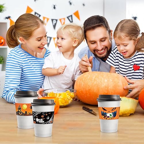 Miniatura 9 de Paquete de 24 fundas para tazas de café de Halloween, fundas desechables de chocolate caliente para tazas de chocolate caliente para bebidas frías
