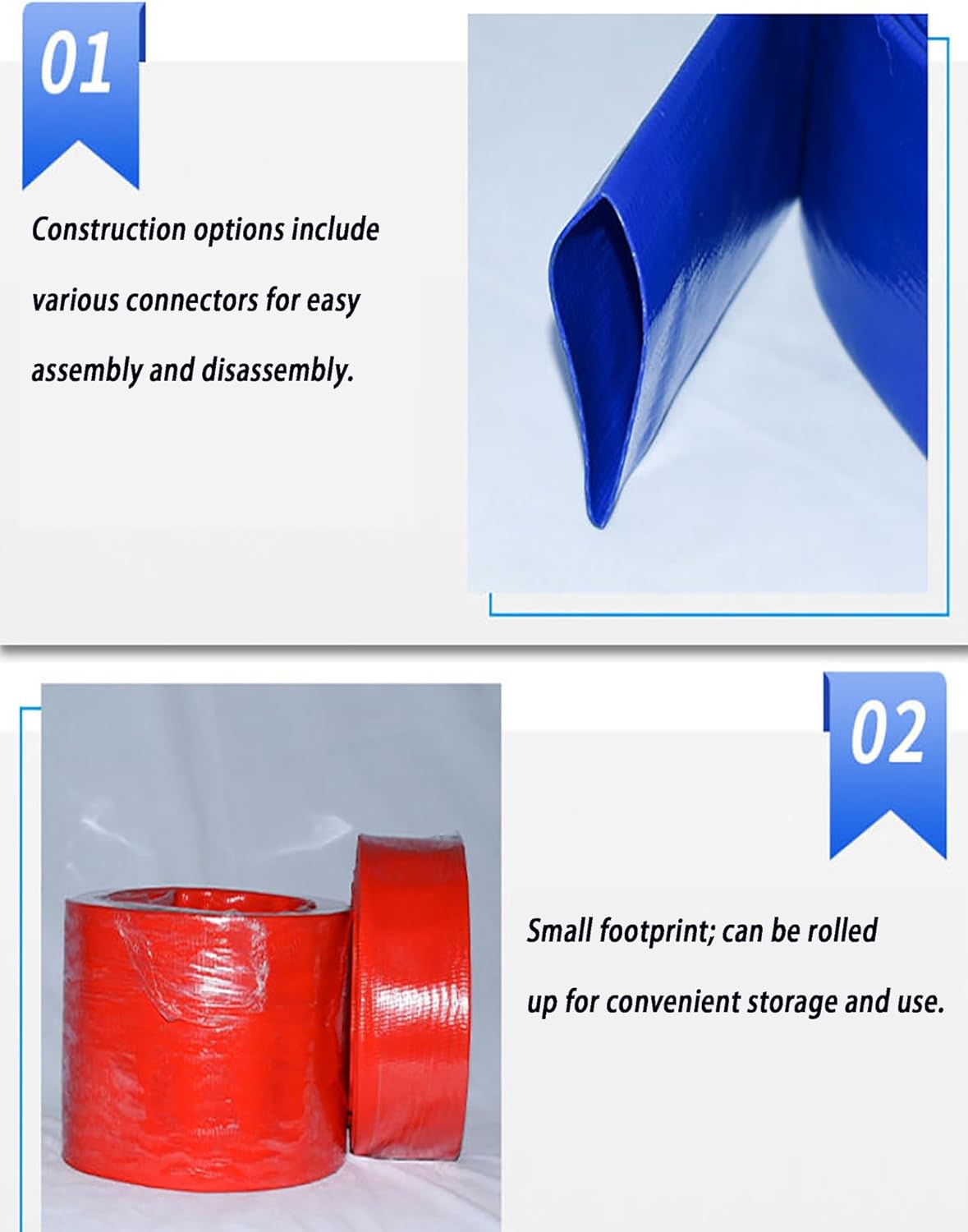 Heavy-Duty PVC Coated Flexible Water Hose, High Pressure, Abrasion Resistant for Agricultural Irrigation, Landscaping & Industrial Use(Blue,ID 15.2 Centimeter)