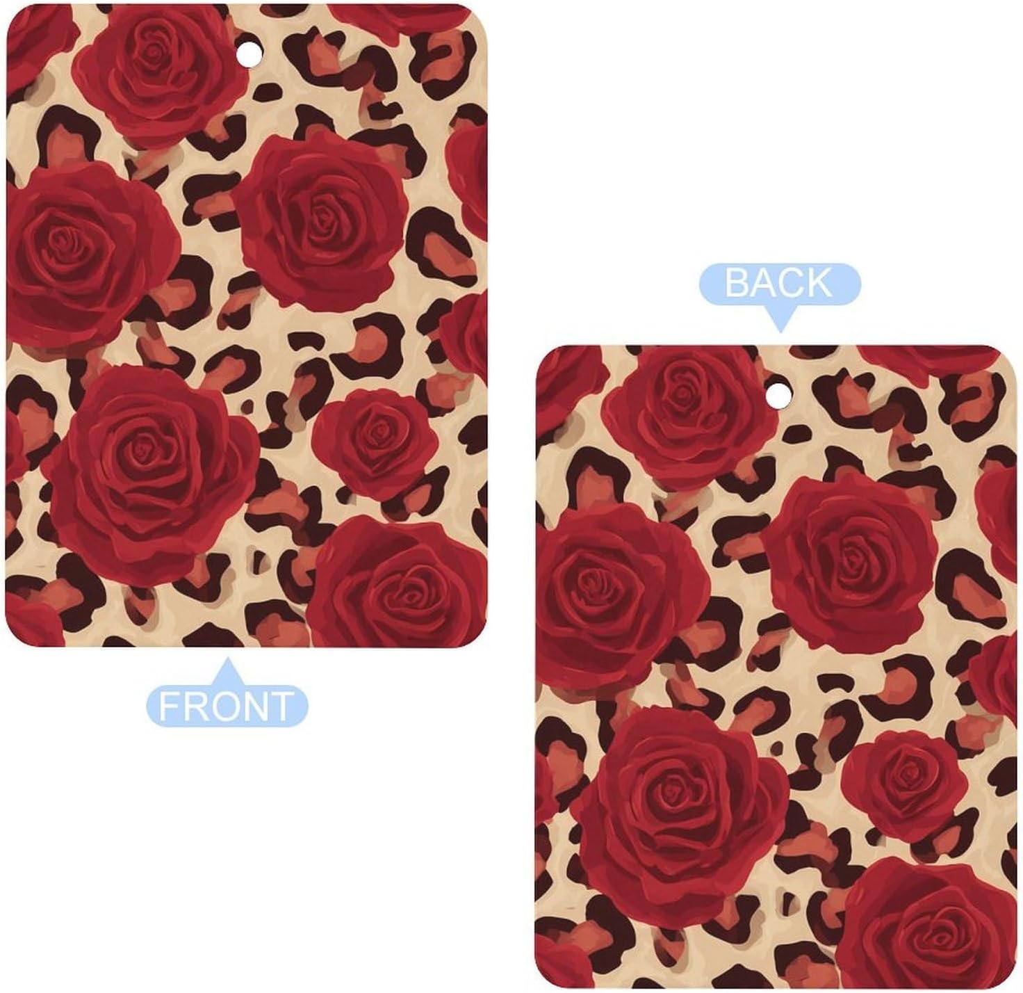 Cheetah Print Rose Flower Car Air Freshener Hanging Aromatherapy Tablets for Car Accessories Square