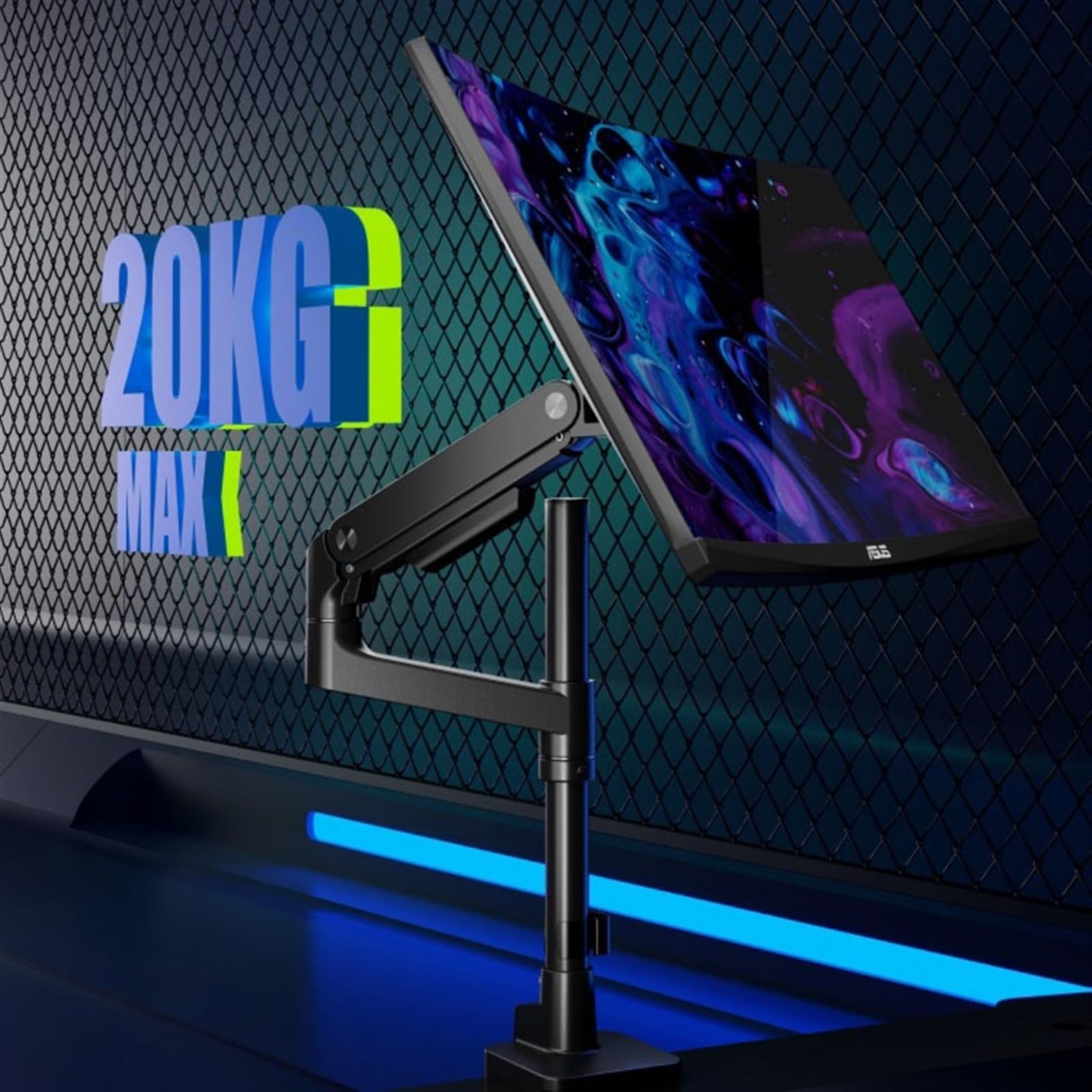 Regulowane ramię monitora wytrzymały pojedynczy monitor uchwyt biurkowy pasuje do ekranu 17–49 cali, mieści 20 kg, regulowane ramię sprężyny gazowej, VESA 75/100 mm do ekranów (białe)