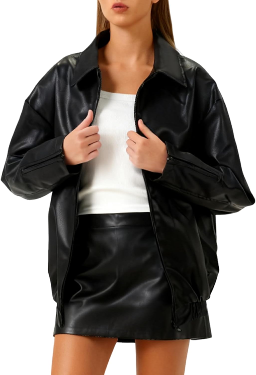 Womens Faux Leather Jackets Oversized Motorcycle Bomber Coats Fall Fashion Trendy Winter Outfits Clothes