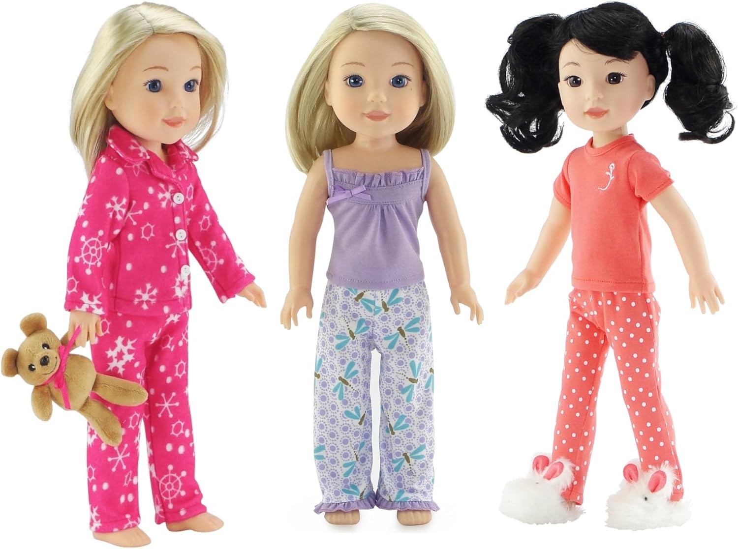 Emily Rose 14 & 14.5 Inch Doll 8-Piece Pajama Bundle | Seasonal PJs Gift Set with Teddy Bear and Bunny Slippers | USA Brand 14” Doll Pajamas | Fits Wellie Wishers Glitter Girls Hearts for Hearts Dolls