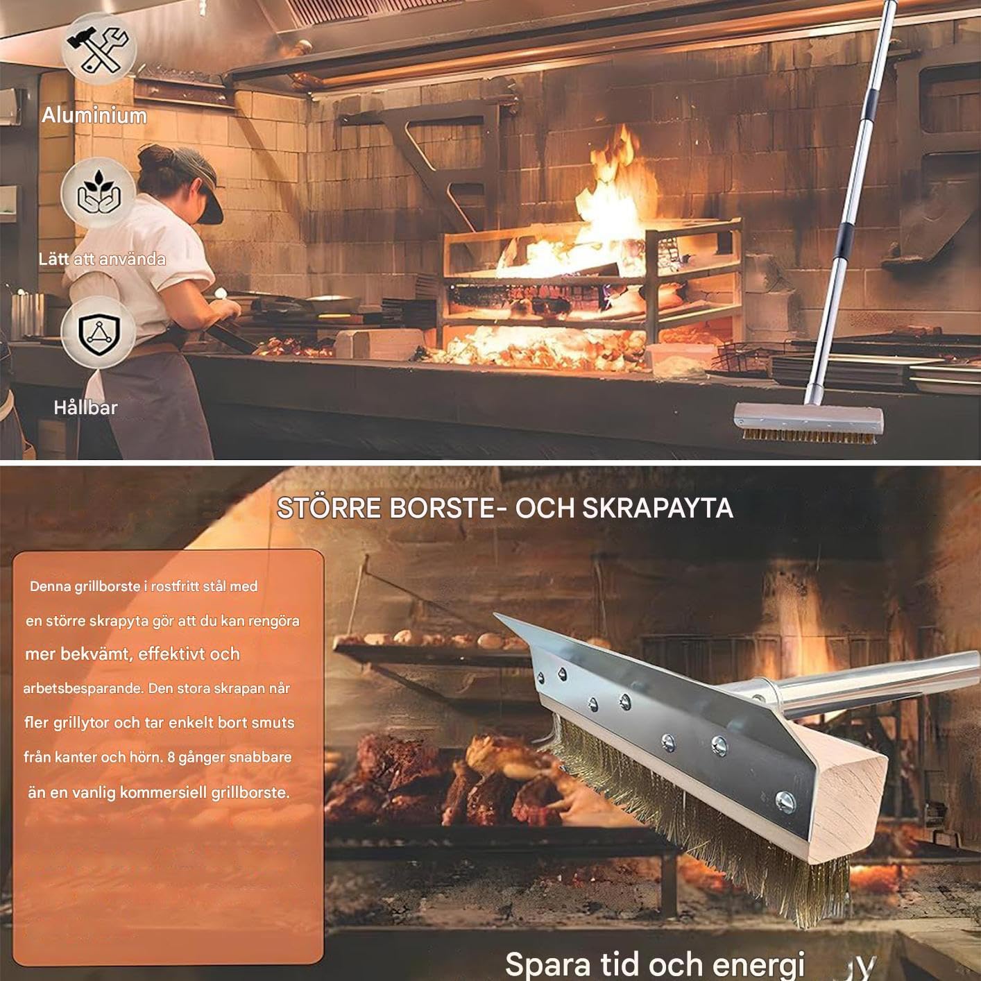 Cepillo Con Raspador Para Horno De Pizza Limpieza Parrilla Horneado | Herramienta Aluminio Para Horno Pizza Mango Largo Hogar, Restaurante, Cocina Comercial, Cocina Exterior, Freidora, Fa