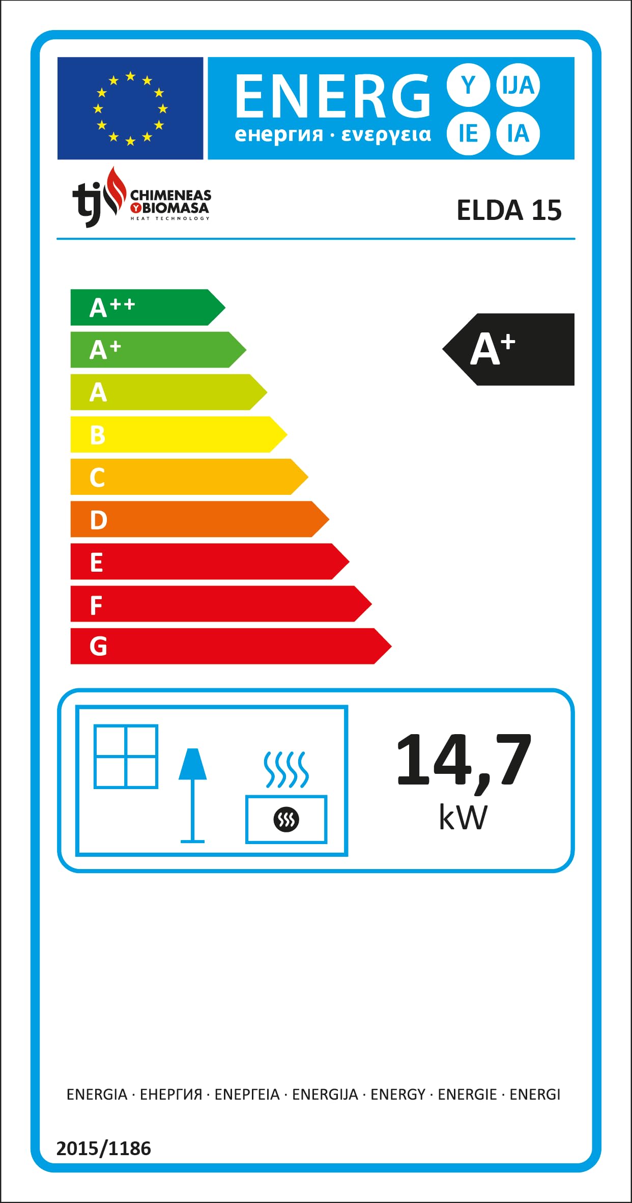 TJ - Estufa de Pellets Canalizable Modelo ELDA de 15 kW - Color NEGRO