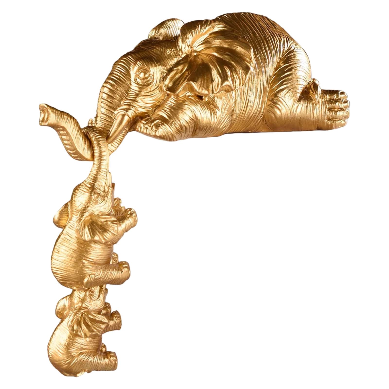 Msioytog Elephant Shelf Sitter Statue Elephant Sculpture Mother Elephants Hanging 2 Baby Elephants Collectable Figurines Ornament Mother Hanging Baby