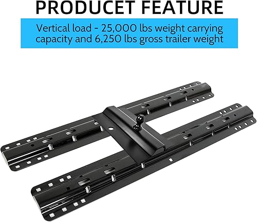 Miniatura 7 de Remolque de enganche de cuello de cisne de quinta rueda, multiajuste en la cama, desplazamiento fijo de 25,000 libras, bola de 2-5/16 pulgadas