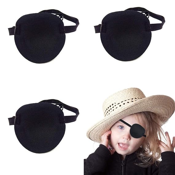 Soochat 3 Pcs Eye Patch, Medical Eye Patch, Adjustable EyePatches for Right or Left Eye, Amblyopia Lazy Eye Patches - Halloween Party Costume Decoration (Black)