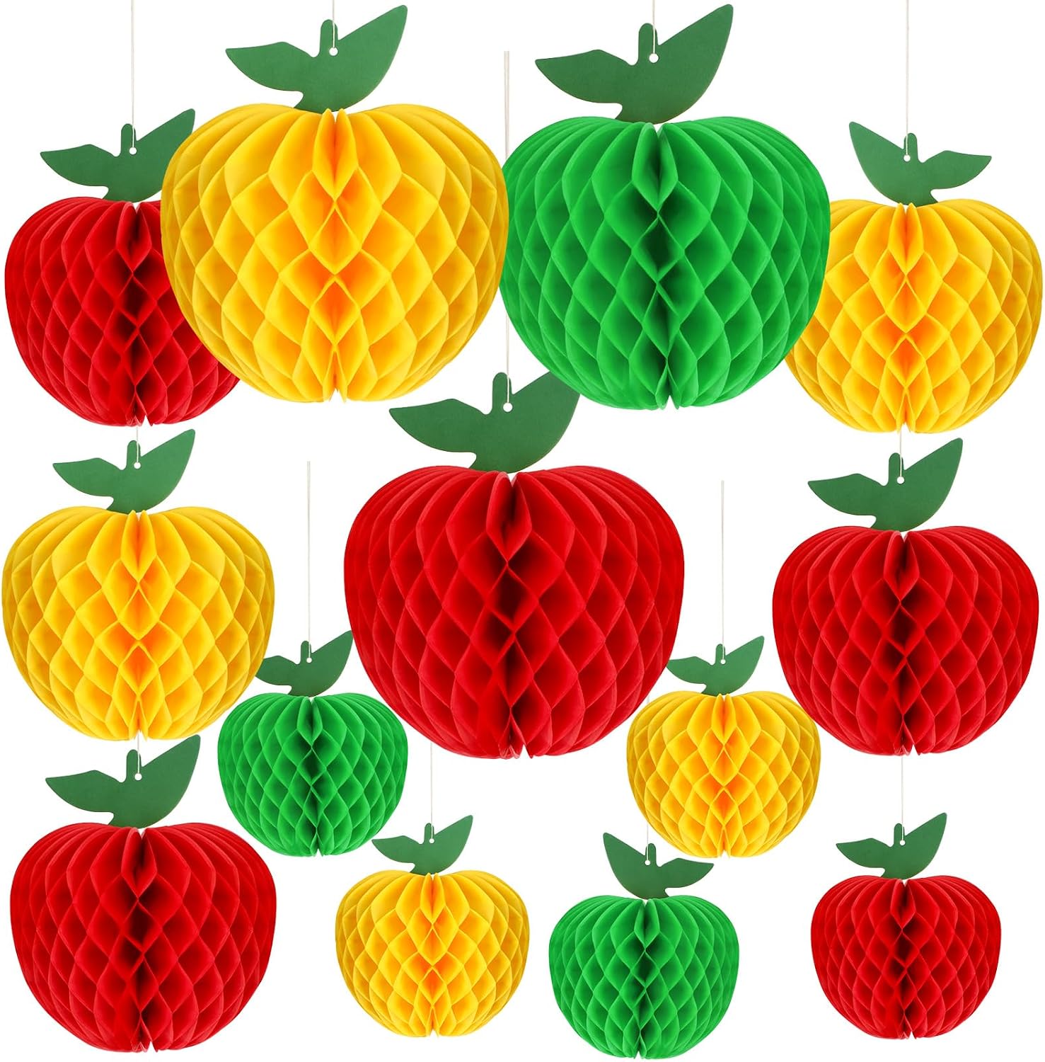 15 Pack Apples Honeycomb Hanging Decorations, Back to School Table Centerpieces Classroom Apples Classroom Decor for Party Supplies