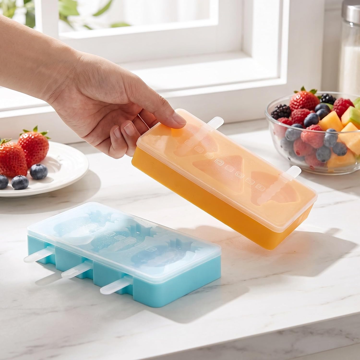 Ipetboom 2pcs Cartoon Ice Pop Molds, Silicone Fruit Ice Cream Molds