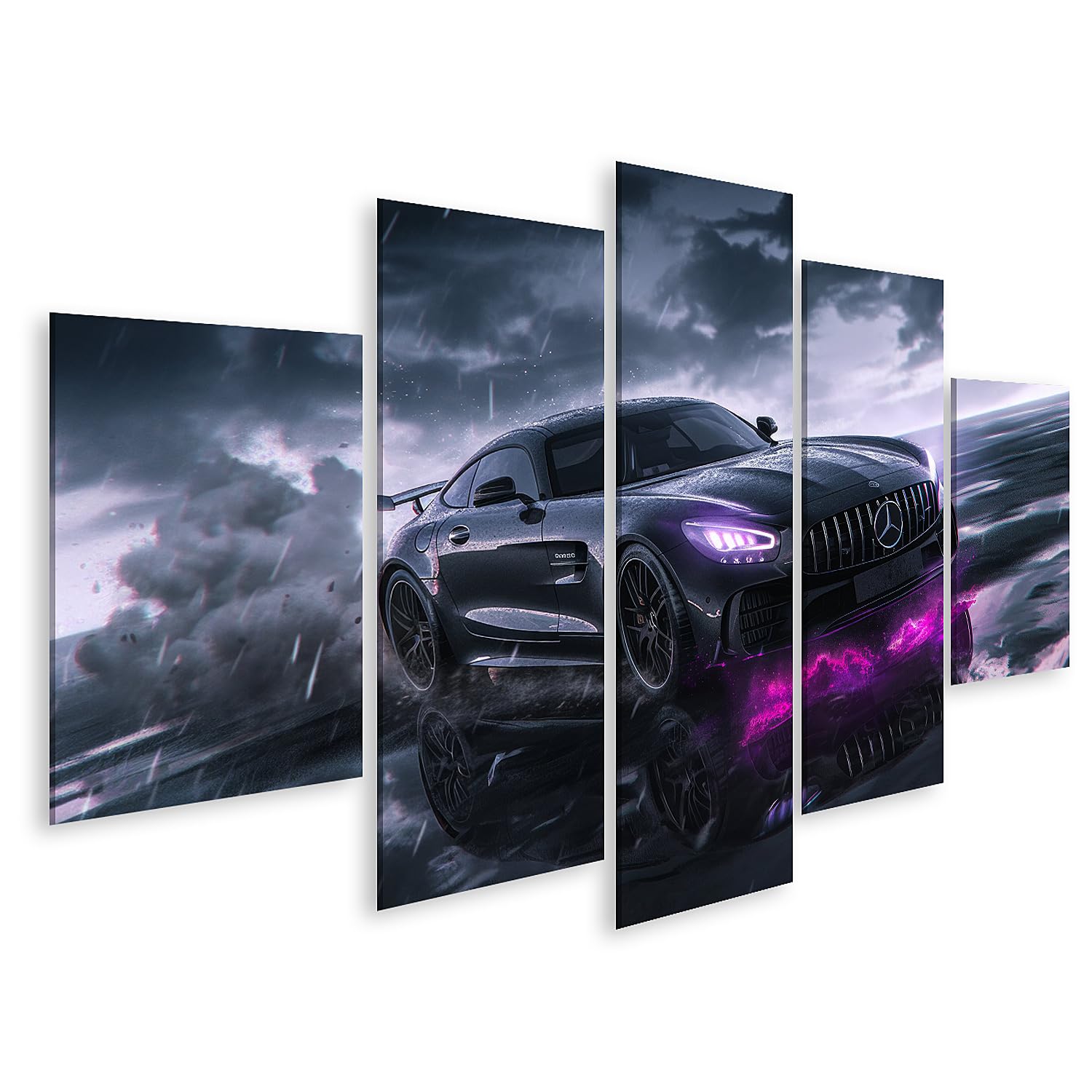 islandburner Quadro su tela con temporale con luce al neon viola, per soggiorno, appassionati di auto, auto, poster
