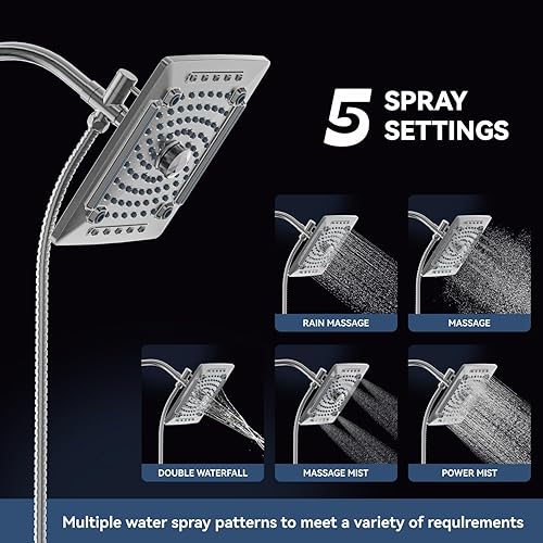 Miniatura 2 de ELLO&ALLO Cabezal de ducha de lluvia con rociador de mano, combo de cabezal de ducha de lluvia con manguera de 60 pulgadas, juego de cabezal de