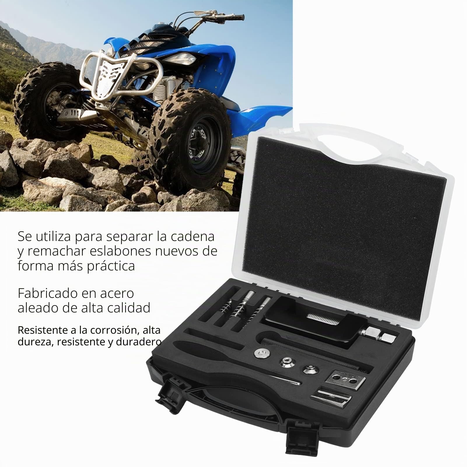 Juego de 12 herramientas de remachado para cortador de cadena, acero de aleación, universal, para motocicleta, cortador de cadena, juego de herramientas de remachado con caja de almacenamiento | Aleación de acero, universal, caja de almacenamiento, para m