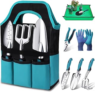 Kynup Kit à Outils de Jardinage, 7 Pièces Outil Jardinage, Ensemble Cadeau de Jardin Résistant à la Rouille avec Un Fourre-Tout de Rangement Durable, Cadeaux de Jardinage Idéaux pour Femmes et Hommes