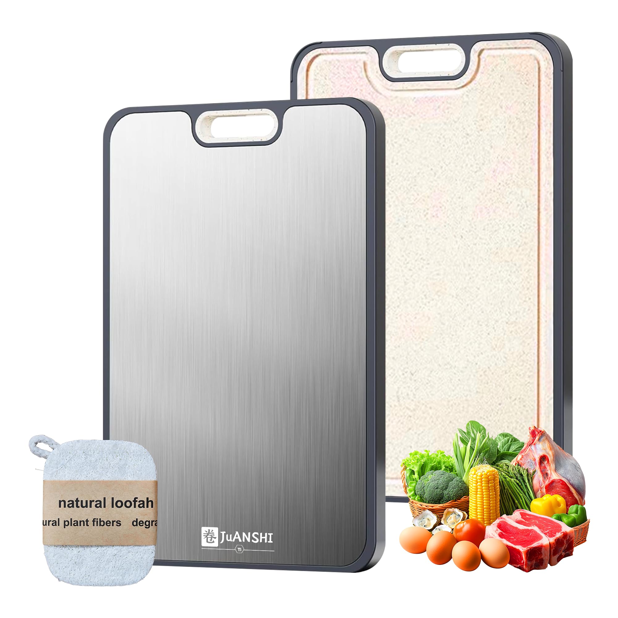 Planche à découper en titane JUANSHI 2 en 1 double face pour cuisine 38cm