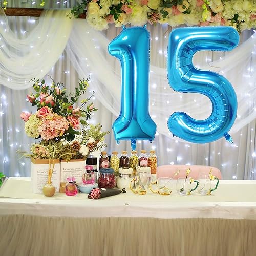 Miniatura 5 de 2 globos gigantes de papel de aluminio de 40 pulgadas con el número 15, globos gigantes de Mylar para decoración de fiestas de cumpleaños,