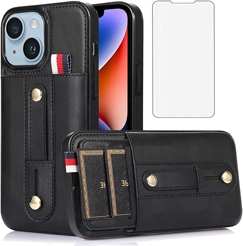 Funda tipo cartera iPhone14Plus, diseño para iPhone 14 Plus14+ con protector de pantalla, correa ajustable para muñeca, soporte y ranura para