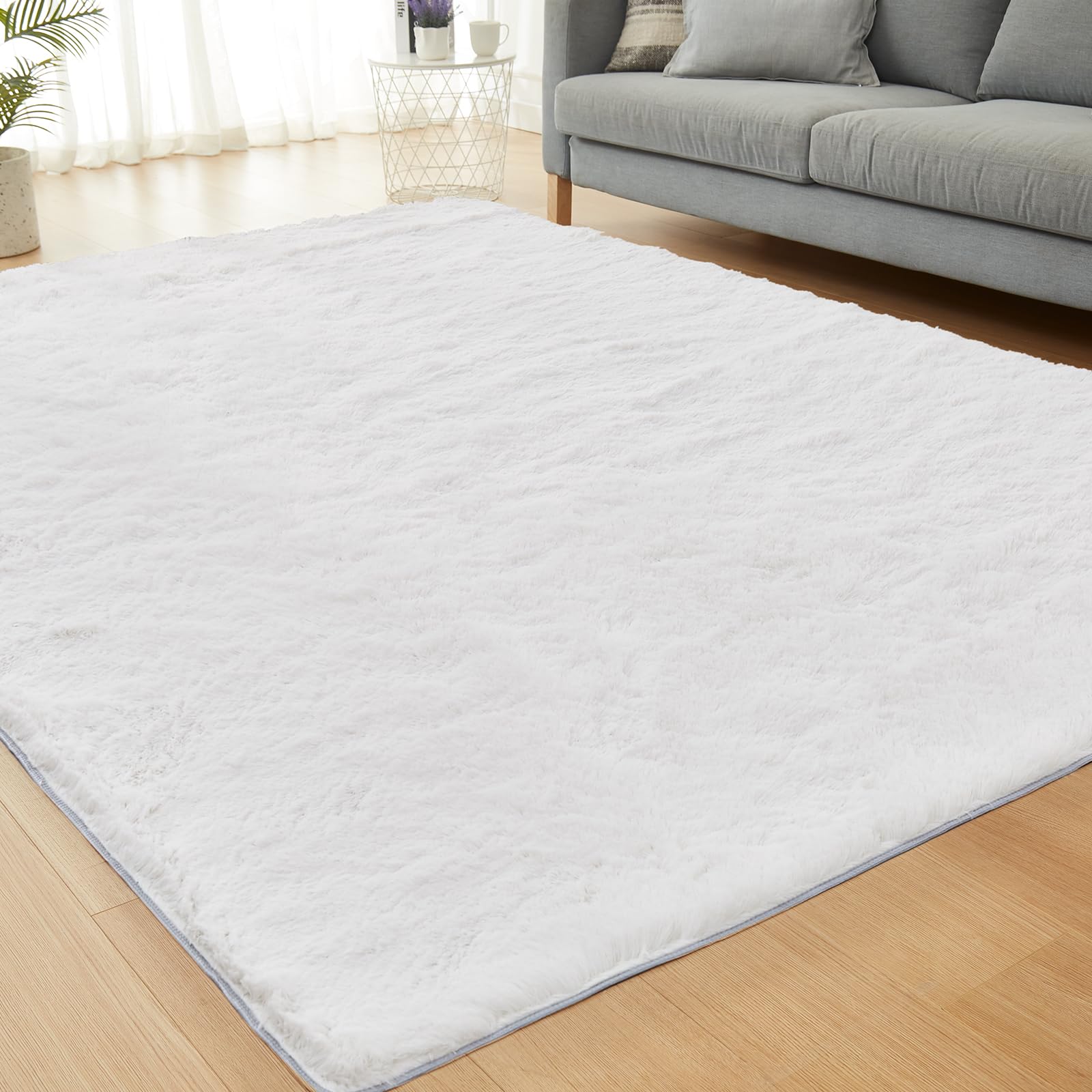 JKMAX Fluffy Shag Rugs for Living Roomï¼ŒWhite Soft Plush Fuzzy 5x7 Area Rugs for Bedroom Nursery Girls Boys Room Kids Room Decorï¼ŒUpgrade Anti-Skid Large Carpet for Home Decor Aesthetic
