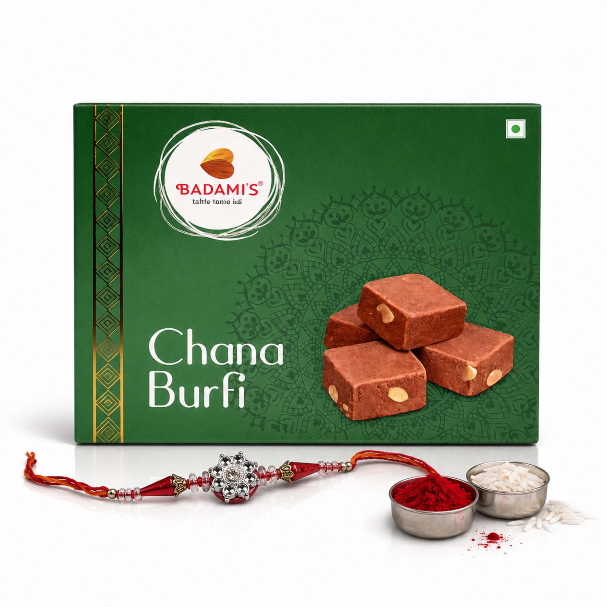 Badami's Channa burfi 500g | Pure Desi Ghee Traditional Indian Sweet | Chana Dry Fruit Burfee | roasted chana and enriched with dry fruits and healthy, protein-rich treat | Festival Sweet Box | Pack of 1-image-6